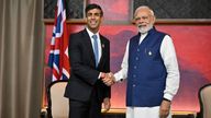 British Prime Minister Rishi Sunak and India's Prime Minister Narendra Modi hold a bilateral meeting on November 16, 2022 in Nusa Dua, Indonesia. Leon Neal/Pool via REUTERS