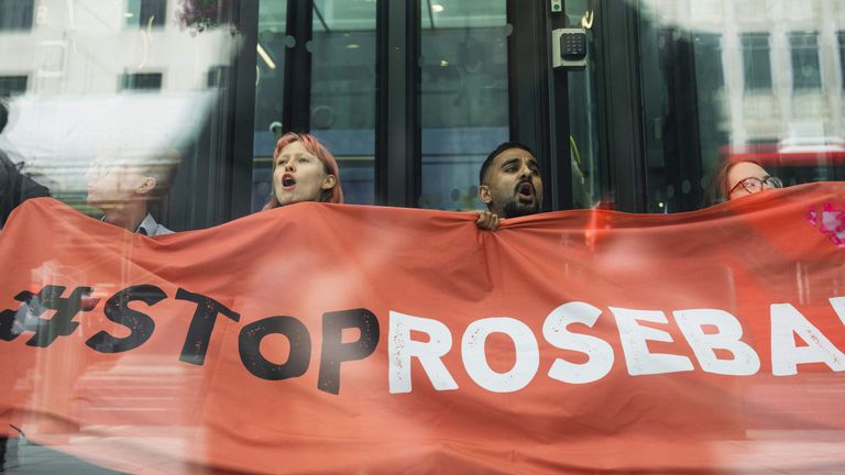 Fossil Free London staged a sit-in inside the Department for Energy Security and Net Zero (DESNZ) in protest against the proposed Rosebank oil field 
Pic: Fossil Free London