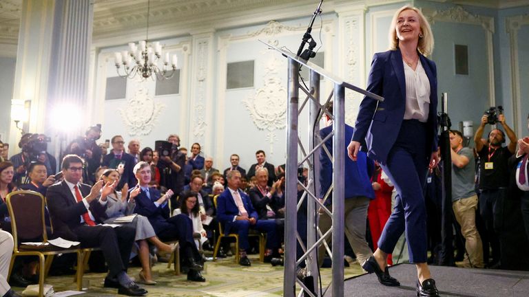 Former British Prime Minister Liz Truss attends the Britain's Conservative Party's annual conference in Manchester, Britain, October 2, 2023. REUTERS/Hannah McKay