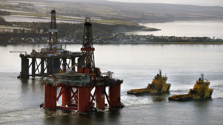 File photo dated 15/02/16 of Oil platforms, as The annual Government Expenditure and Revenue Scotland (Gers) figures will be published on Wednesday, with a large increase in oil and gas revenues expected. Scotland's implicit deficit is likely to have reduced as a percentage of GDP. PA Photo. Issue date: Wednesday August 16, 2023. See PA story POLITICS Scotland. Photo credit should read: Andrew Milligan/PA Wire ..                                                      