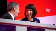 Shadow chancellor Rachel Reeves with party leader Sir Keir Starmer before making her keynote speech during the Labour Party Conference in Liverpool. Picture date: Monday October 9, 2023. PA Photo. See PA story POLITICS Labour. Photo credit should read: Peter Byrne/PA Wire 