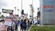 Writers Guild of America members and supporters picket outside Sunset Bronson Studios and Netflix Studios, after union negotiators called a strike for film and television writers, in Los Angeles, California, U.S., May 3, 2023. REUTERS/Mario Anzuoni