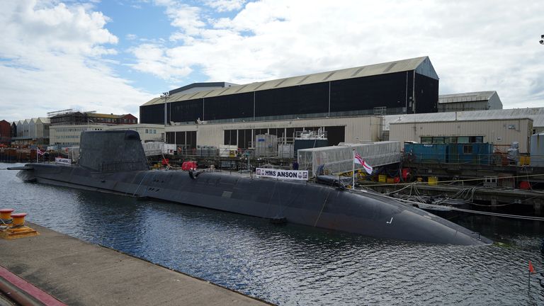 HMS Anson docked at BAE systems in Barrow-in-Furness before it is officially commissioned into the Royal Navy, as the UK's newest Astute-Class attack submarine, during a visit by Prime Minister Boris Johnson, Defence Secretary Ben Wallace and new Australian Deputy Prime Minister Richard Marles. Picture date: Wednesday August 31, 2022.