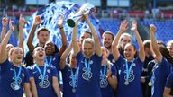 Chelsea players celebrate becoming WSL champions after the Barclays Women's Super League match at the Select Car Leasing Stadium, Reading. Picture date: Saturday May 27, 2023. PA Photo. See PA story SOCCER Reading Women. Photo credit should read: Nigel French/PA Wire...RESTRICTIONS: Use subject to restrictions. Editorial use only, no commercial use without prior consent from rights holder.