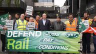 Rail, Maritime and Transport union general secretary Mick Lynch (centre) joins members of his union on the picket line outside Euston train station, London, during their long-running dispute over pay. Picture date: Friday June 2, 2023. PA Photo. See PA story INDUSTRY Strikes. Photo credit should read: Lucy North/PA Wire