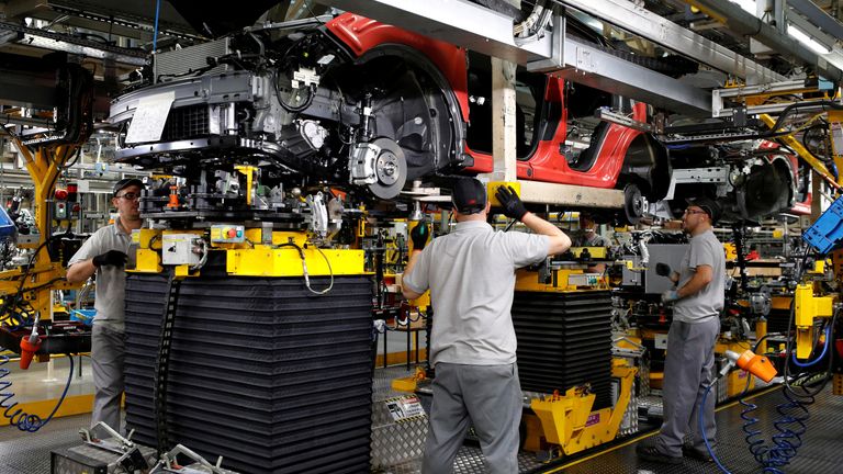   A car is seen on the production line at Nissan's car plant in Sunderland  