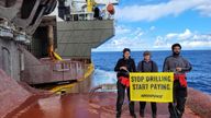 Activists are shown aboard the Shell-owned platform in the Atlantic. Pic: Greenpeace