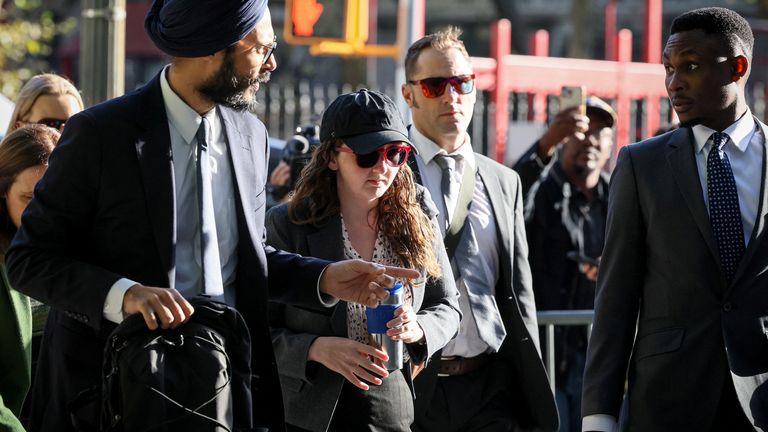 Former crypto hedge fund Alameda Research CEO Caroline Ellison arrives for the trial of former FTX Chief Executive Sam Bankman-Fried who is facing fraud charges over the collapse of the bankrupt cryptocurrency exchange, at Federal Court in New York City, U.S., October 11, 2023. REUTERS/Brendan McDermid
