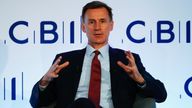 Chancellor of the Exchequer Jeremy Hunt speaking at the Confederation of British Industry (CBI) conference, General Election Countdown: Raising the Voice of Business, at the QEII Centre, London. Picture date: Monday November 20, 2023. PA Photo. Photo credit should read: Aaron Chown/PA Wire