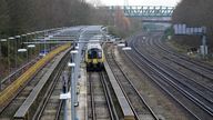 A South Western Railway train in a siding near Basingstoke Railway station