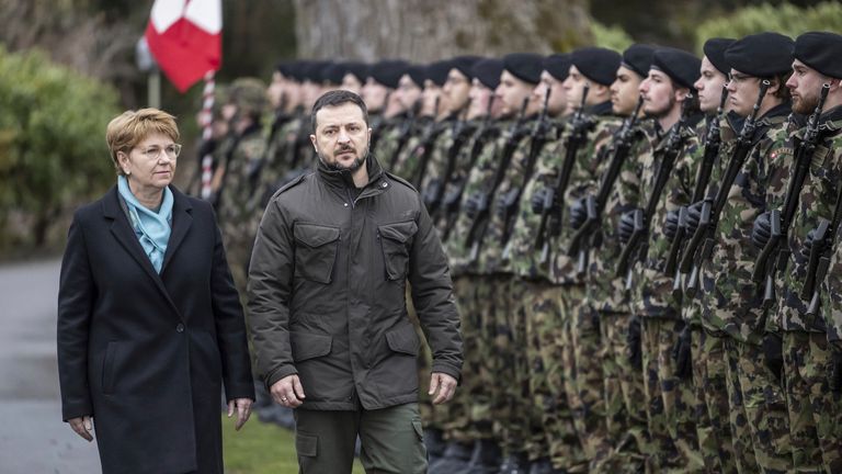 Viola Amherd and Volodymyr Zelenskyy during his visit to Switzerland
Pic:AP