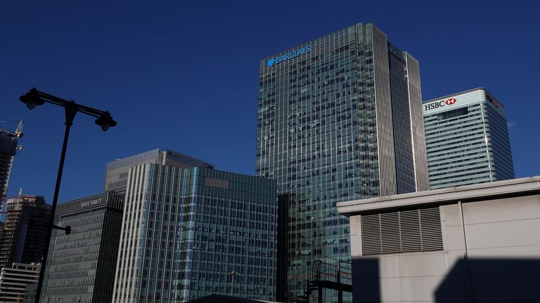 HSBC and Barclays' buildings in Canary Wharf 