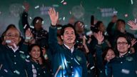 Lai Ching-te celebrates his victory. Pic: AP