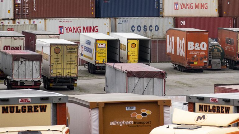 Shipping containers and lorry at the Stena Line terminal. File Pic: PA