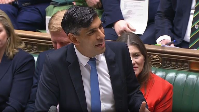 Prime Minister Rishi Sunak speaks during Prime Minister's Questions in the House of Commons, London. Picture date: Wednesday January 10, 2024.
