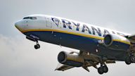 File photo dated 02/09/22 of a Ryanair Boeing 737-8AS passenger airliner comes in to land at Stansted Airport in Essex. Ryanair has revealed around 63,000 of its passengers saw their flights cancelled during last week's air traffic control failure which caused widespread disruption across the industry and left thousands of passengers stranded overseas. In its August traffic update, the Irish carrier said more than 350 of its flights were cancelled on August 28 and 29 due to the air traffic contr