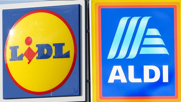 Composite of Lidl and Aldi logos, taken from PA images