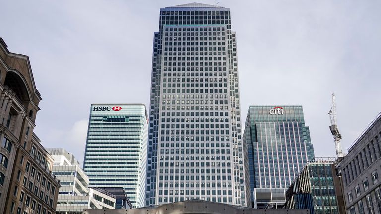 The HSBC HQ is shown at London's Canary Wharf. Pic: AP