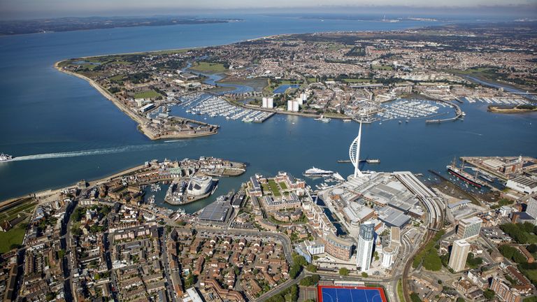 Undated handout photo issued by Portsmouth City Council of the Spinnaker Tower from above. Issue date: Monday August 2, 2021.