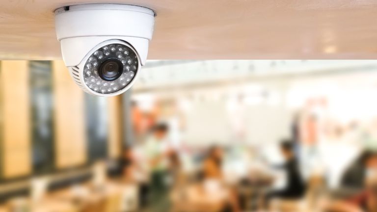 CCTV system security inside of restaurant.Surveillance camera installed on ceiling to monitor for protection customer in restaurant