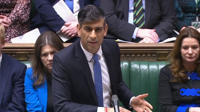 Rishi Sunak speaks during Prime Minister's Questions in the House of Commons.
Pic: PA