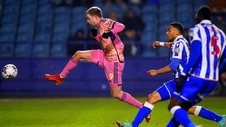 Patrick Bamford (L) scored for Leeds United as they beat Sheffield Wednesday 2-0 in the Championship on Friday. Pic: PA 