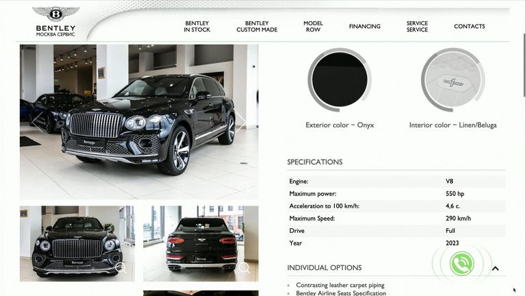 A 2023 Bentley car is shown for sale on a Russian car dealership's website.
Pic: Bentley Moscow