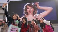 Fans arrive at the Tokyo Dome, for the Taylor Swift concert, as part of the Eras Tour .
Pic:AP
