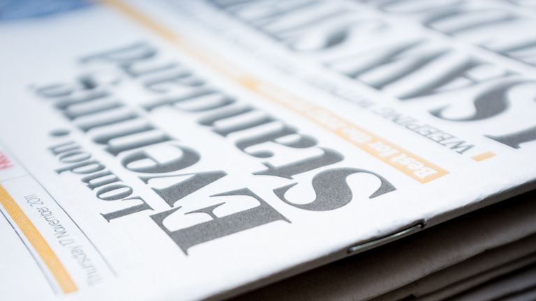 London, UK - 17 November 2011: A pile of London Evening Standard newspapers.  The publication is free and found at most London Underground stations during rush hour.