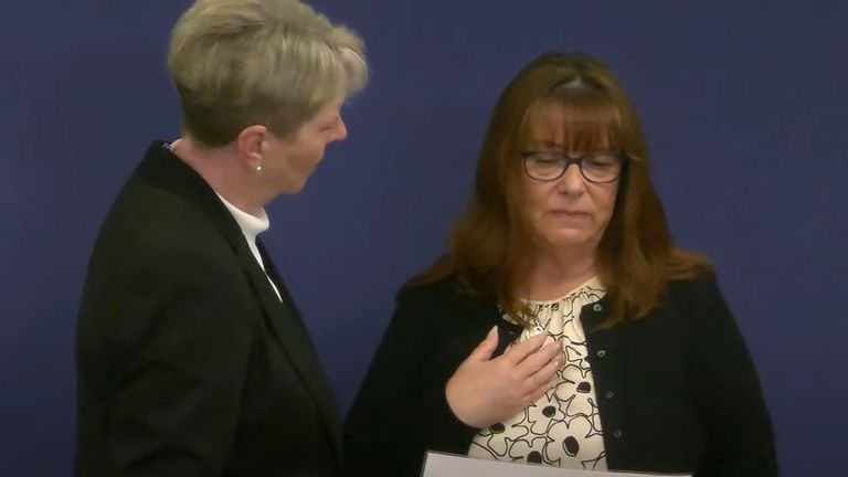 Lesley Sewell taking the oath at the Post Office inquiry. Pic: PA