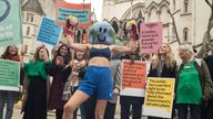 Campaigners outside the High Court in March 2024. Friends of the Earth, Client Eart and Good Law Project are challenging the government's climate plans. Pic: Friends of the Earth