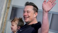 Tesla CEO Elon Musk waves as he leaves the Tesla Gigafactory for electric cars after a visit in Gruenheide .
Pic: AP