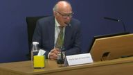 Sir Vince Cable is shown giving evidence to the inquiry. Pic: POHI