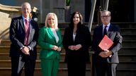 (L to R) Northern Ireland Secretary Hilary Benn, First Minister Michelle O'Neill, deputy First Minister Emma Little-Pengelly and PM Sir Keir Starmer at Stormont Castle in Belfast. Pic: PA