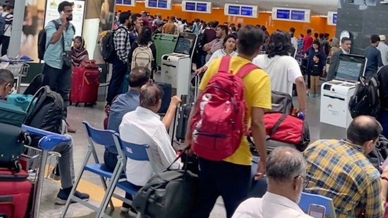 Pic:  Pranay Bhargava/Reuters

People wait for their flights as Indian airlines are affected by global IT outage, in Bangalore, India July 19, 2024, in this picture obtained from social media. Pranay Bhargava/via REUTERS  THIS IMAGE HAS BEEN SUPPLIED BY A THIRD PARTY. MANDATORY CREDIT. NO RESALES. NO ARCHIVES.