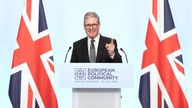 Keir Starmer speaking at a press conference during the European Political Community summit at Blenheim Palace.
Pic: PA