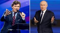 Tucker Carlson and Vladimir Putin.
Pic: Reuters