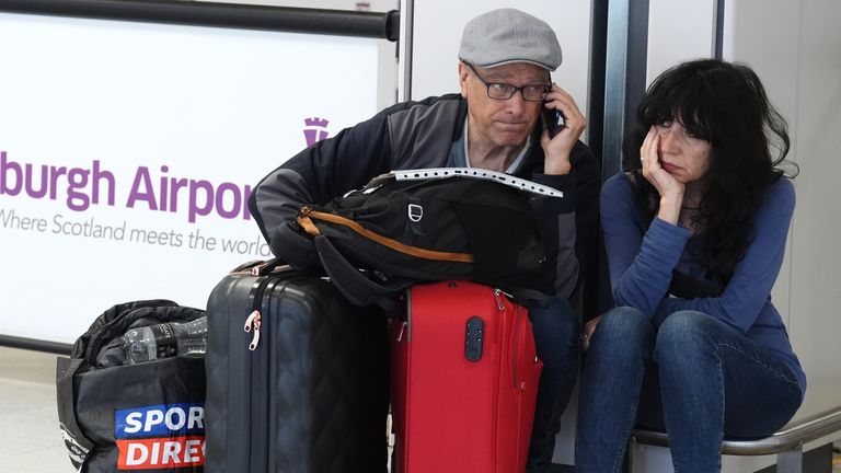 Passengers at Edinburgh Airport during the global IT outage on Friday. Pic: PA