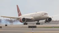 Virgin Atlantic Boeing 787 arrives to complete the first 100% Sustainable Aviation Fuel transatlantic flight from London's Heathrow airport to John F. Kennedy International Airport, in New York City, U.S., November 28, 2023. REUTERS/Brendan McDermid