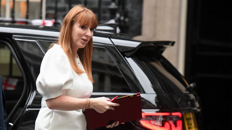 Angela Rayner walks outside Downing Street.
Pic: Reuters