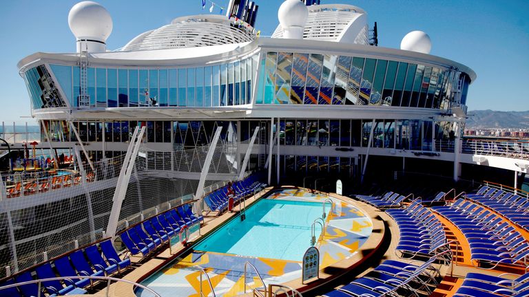 A general view of the world's largest cruise ship of Royal Caribbean Cruises, the 362-metre-long, Symphony of the Seas, during its world presentation ceremony at a port in Malaga, Spain March 27, 2018. REUTERS/Jon Nazca