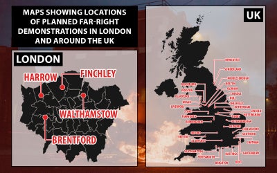 UK riots: Where are possible far-right demonstrations taking place that may lead to violent unrest?