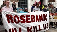 People protest outside the Department for Energy and Net Zero as the UK government grants a new license for Equinor to open up the biggest undeveloped oil field in the North Sea 