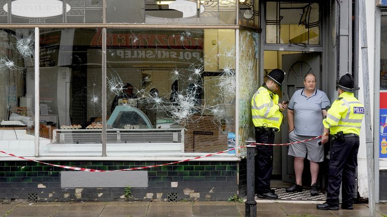 Damage to a butchers shop window on Murray Street in Hartlepool.
Pic::PA