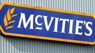 The McVitie's Biscuit factory logo at the company..s factory in Stockport.