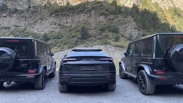 A Lamborghini and two Mercedes G-wagons 