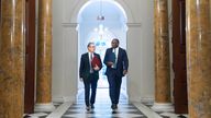 Britain's Prime Minister Keir Starmer, left, and Foreign Secretary David Lammy at the British ambassador's residence in Washington, Friday Sept. 13, 2024, before their meeting with US President Joe Biden. (Stefan Rousseau/Pool via AP)