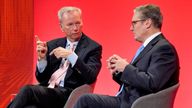 Keir Starmer in conservation with former CEO of Google, Eric Schmidt and Dame Emma Walmsley the CEO of GSK (not pictured), during the International Investment Summit.
Pic: Reuters