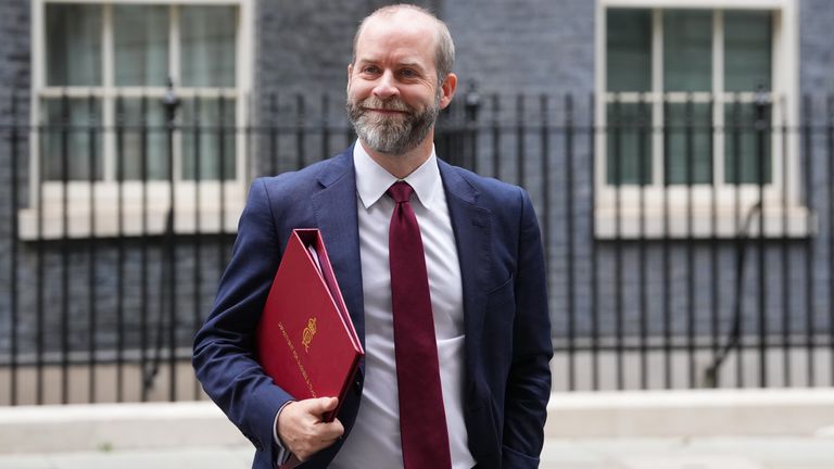 Jonathan Reynolds leaving arrives in Downing Street.
Pic: PA