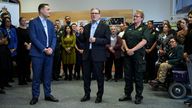 Prime Minister Sir Keir Starmer (centre) and Health Secretary Wes Streeting, with chief paramedic at London Ambulance Service Pauline Cranmer, meet NHS staff during a visit in east London. Picture date: Monday October 21, 2024.